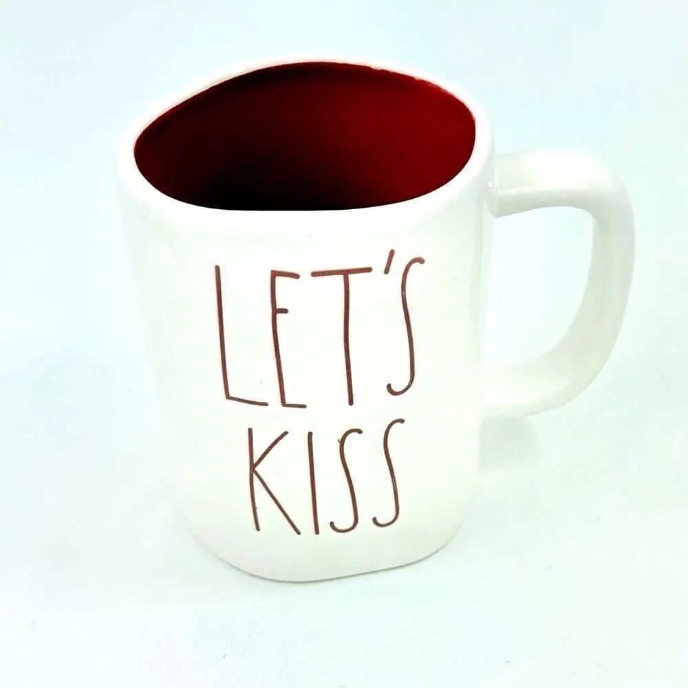 Rae Dunn Magenta Artisan Collection Let’s Kiss White Red Ceramic Collectible Mug